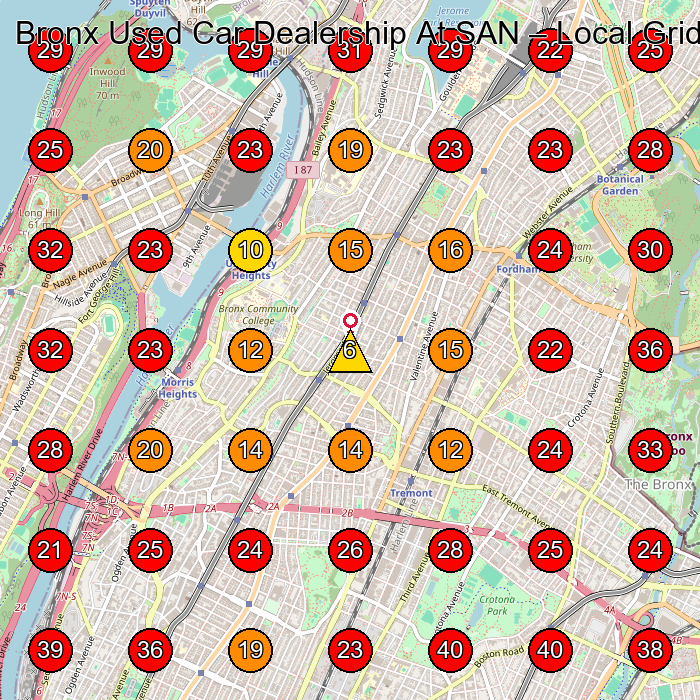Bronx Used Car Dealership At SAN GeoGrid visibility map for Used Car Dealer in Bronx